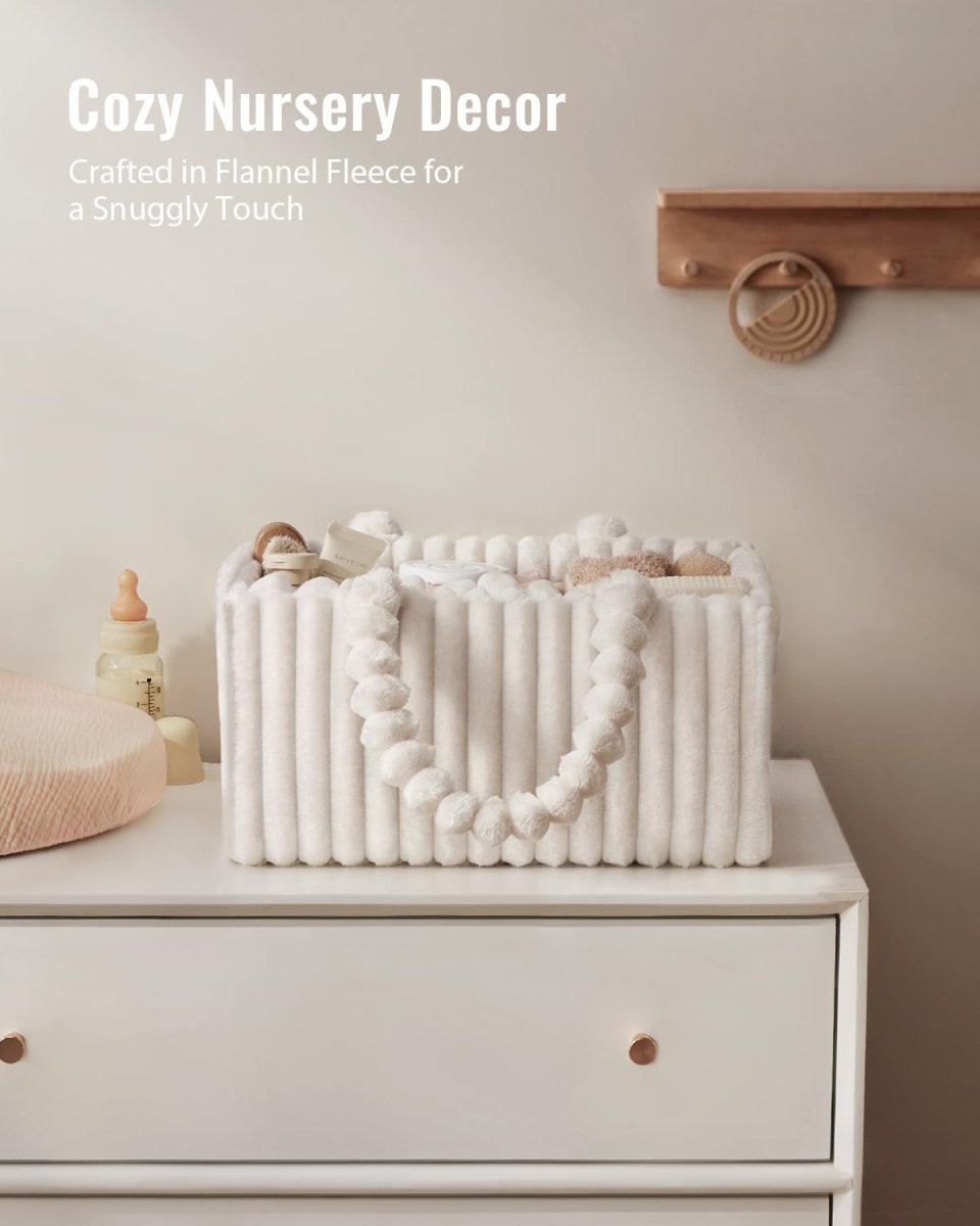 Blissful Diary Flannel Diaper Caddy Organizer, Stylish Nursery Storage Basket, Gift for Baby Shower, Newborn Essentials, Cream White - LittleTreasures