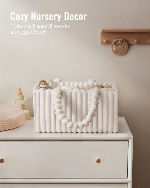 Blissful Diary Flannel Diaper Caddy Organizer, Stylish Nursery Storage Basket, Gift for Baby Shower, Newborn Essentials, Cream White - LittleTreasures