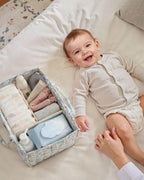 Blissful Diary Floral Diaper Caddy Organizer, Stylish Nursery Storage Basket, Gift for Baby Shower, Baby Registry Must Have, Newborn Essentials, Blue Floral - LittleTreasures