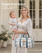 Blissful Diary Floral Diaper Caddy Organizer, Stylish Nursery Storage Basket, Gift for Baby Shower, Newborn Essentials, Peony Blue - LittleTreasures