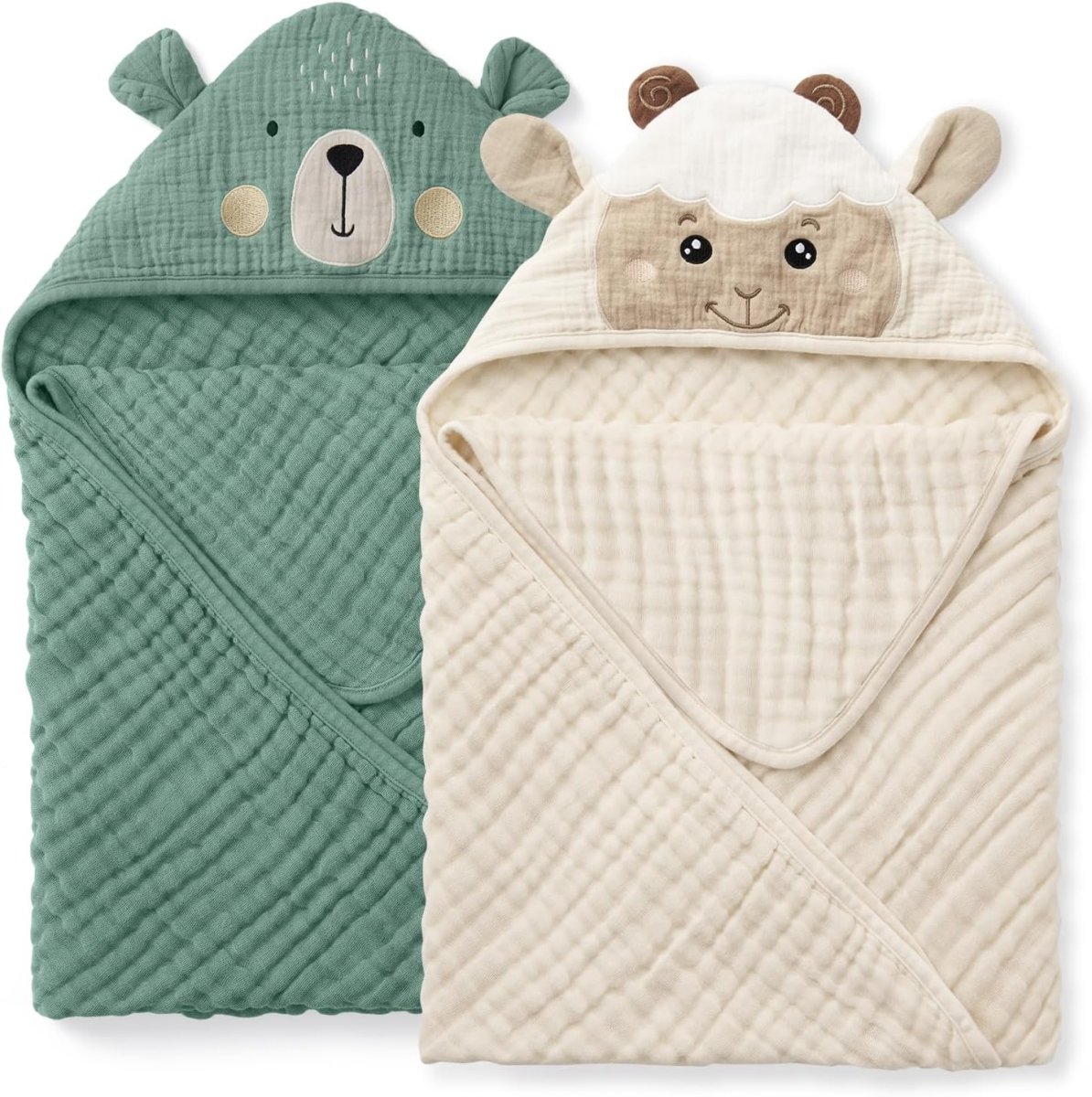 Blissful Diary Muslin Baby Hooded Towel 2 Pack, Soft & Absorbent Bath Towel for Infant, Toddler, Baby Gift, Newborn Essential - LittleTreasures