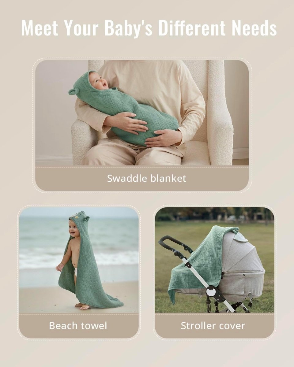 Blissful Diary Muslin Baby Hooded Towel 2 Pack, Soft & Absorbent Bath Towel for Infant, Toddler, Baby Gift, Newborn Essential - LittleTreasures