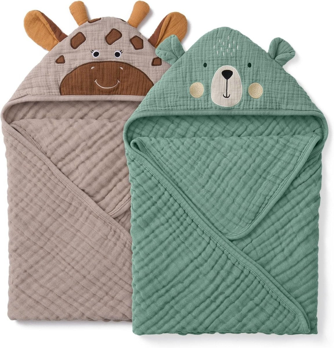 Blissful Diary Muslin Baby Hooded Towel 2 Pack, Soft & Absorbent Bath Towel for Infant, Toddler, Baby Gift, Newborn Essential - LittleTreasures