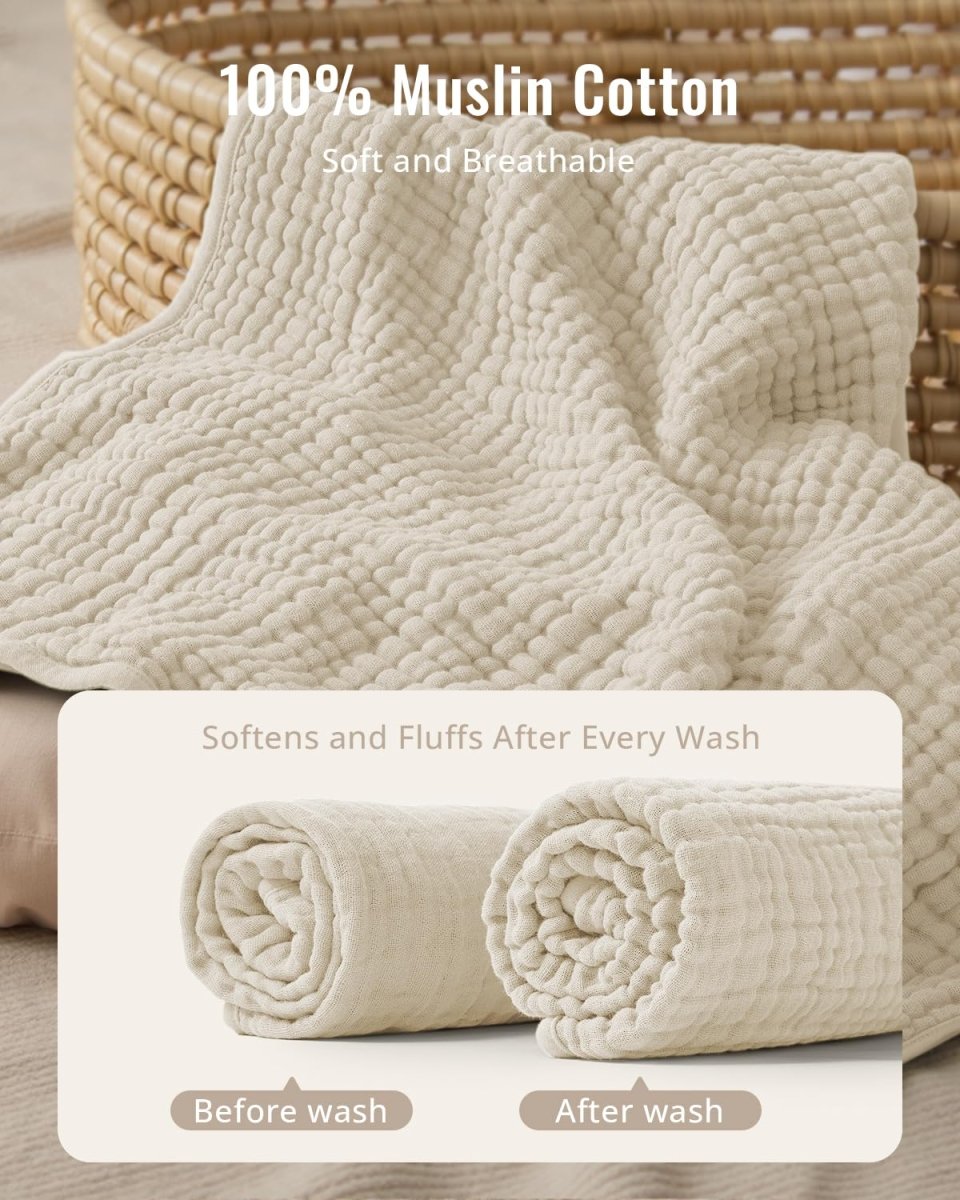 Blissful Diary Muslin Baby Hooded Towel 2 Pack, Soft & Absorbent Bath Towel for Infant, Toddler, Baby Gift, Newborn Essential - LittleTreasures