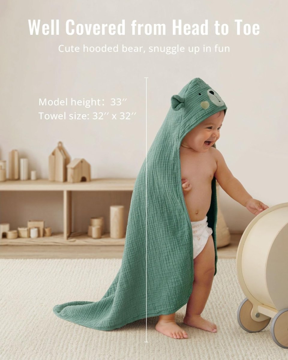 Blissful Diary Muslin Baby Hooded Towel 2 Pack, Soft & Absorbent Bath Towel for Infant, Toddler, Baby Gift, Newborn Essential - LittleTreasures