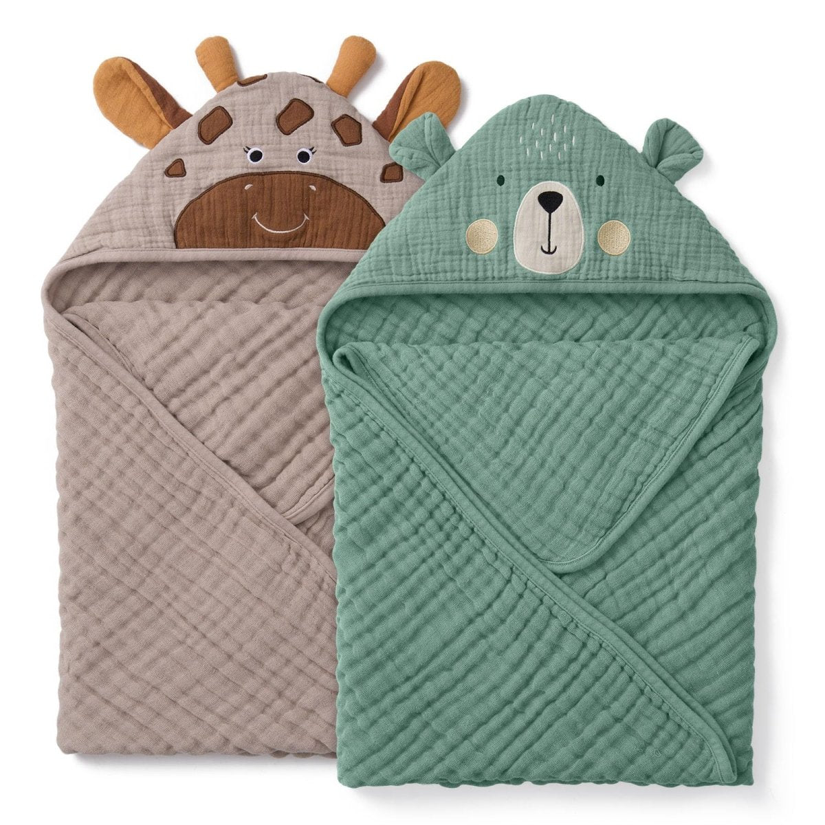 Blissful Diary Muslin Baby Hooded Towel 2 Pack, Soft & Absorbent Bath Towel for Infant, Toddler, Baby Gift, Newborn Essential - LittleTreasures