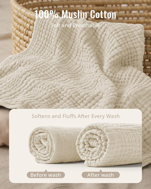 Blissful Diary Muslin Baby Hooded Towel 2 Pack, Soft & Absorbent Bath Towel for Infant, Toddler, Baby Gift, Newborn Essential - LittleTreasures