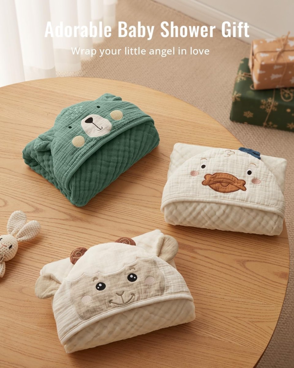 Blissful Diary Muslin Baby Hooded Towel 2 Pack, Soft & Absorbent Bath Towel for Infant, Toddler, Baby Gift, Newborn Essential - LittleTreasures