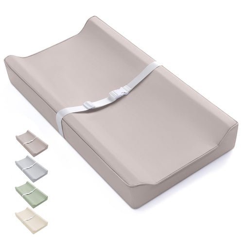 Blissful Diary Vegan Leather Baby Changing Pad with Waterproof & Wipe - Clean PU Cover, Standard Size Cozy Diaper Changing Pad for Dresser and Table, Light Gray - LittleTreasures