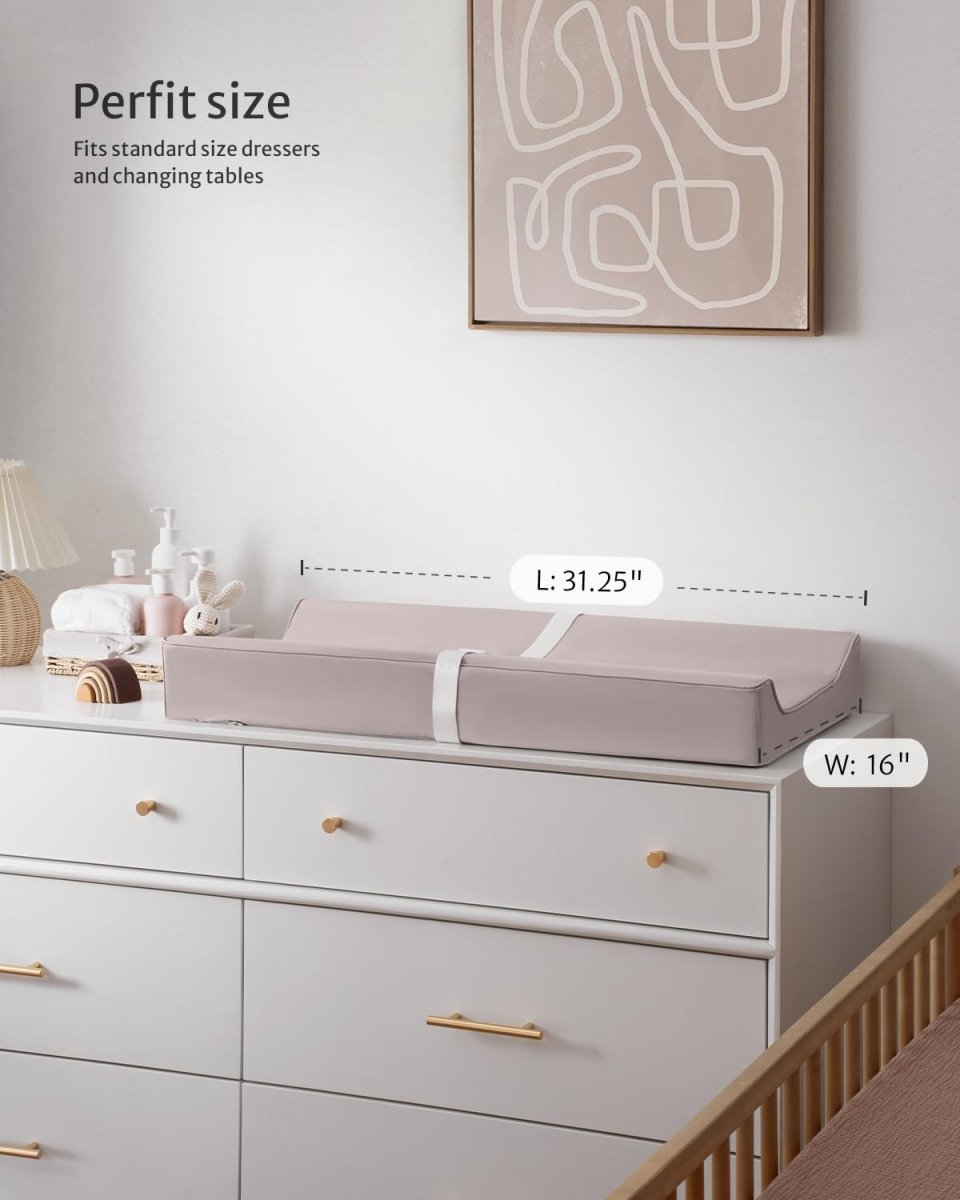 Blissful Diary Vegan Leather Baby Changing Pad with Waterproof & Wipe - Clean PU Cover, Standard Size Cozy Diaper Changing Pad for Dresser and Table, Light Gray - LittleTreasures