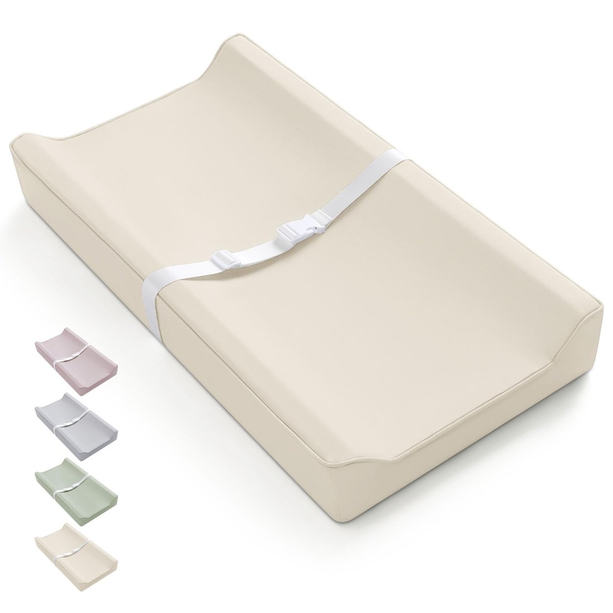 Blissful Diary Vegan Leather Baby Changing Pad with Waterproof & Wipe - Clean PU Cover, Standard Size Cozy Diaper Changing Pad for Dresser and Table, Light Gray - LittleTreasures