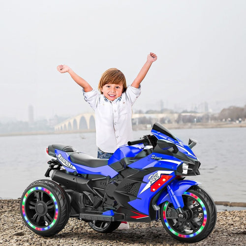 Blue Kids Electric Motorcycle - Powered Ride - On with Bright Wheels & Bluetooth Speaker for Ages 3 - 6 - LittleTreasures