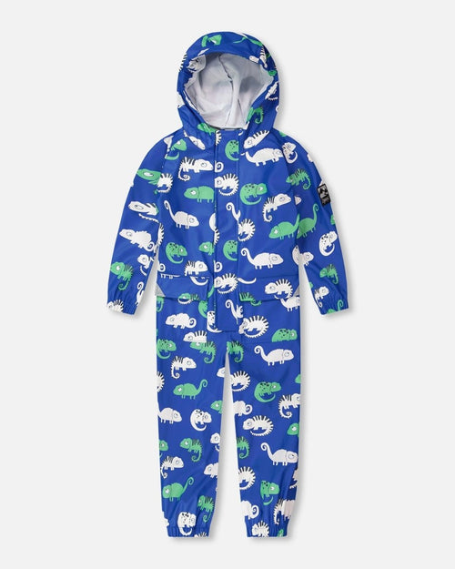 Blue rain jumpsuit with color - changing chameleon print - LittleTreasures