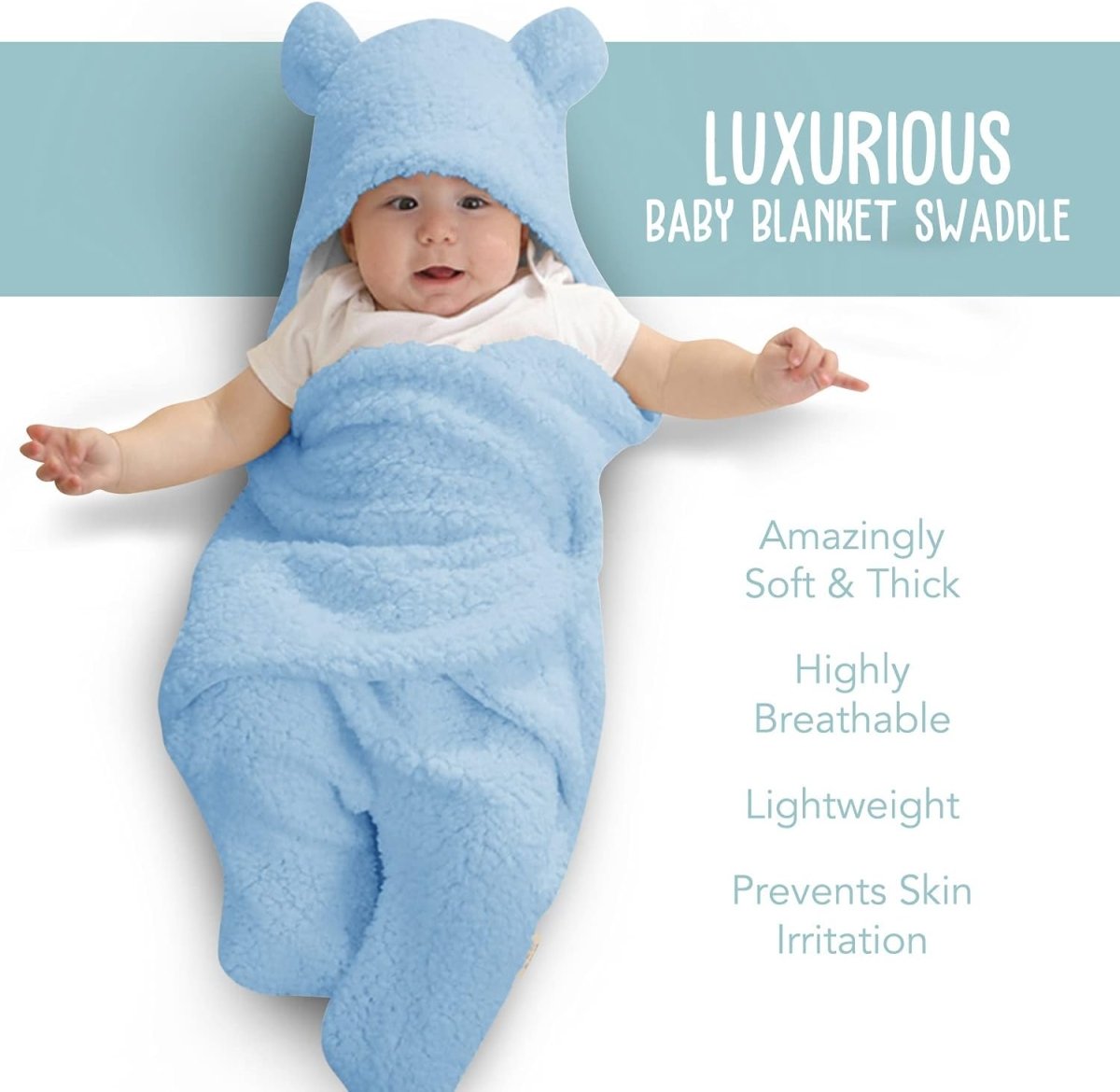 BlueMello Baby Swaddle Blanket | Ultra - Soft Plush Essential for Infants 0 - 6 Months | Receiving Swaddling Wrap Blue | Ideal Newborn Registry and Toddler Boy Accessories | Perfect Baby Girl Shower Gift - LittleTreasures