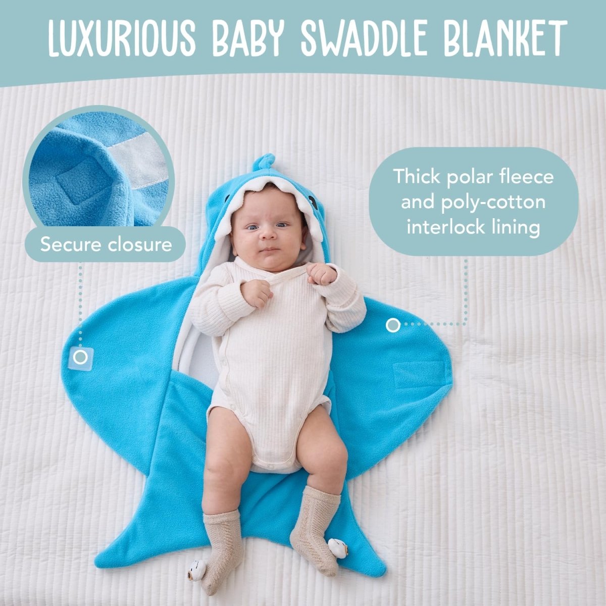 BlueMello Shark Swaddle Blanket - Cozy, Cute & Premium Quality - LittleTreasures