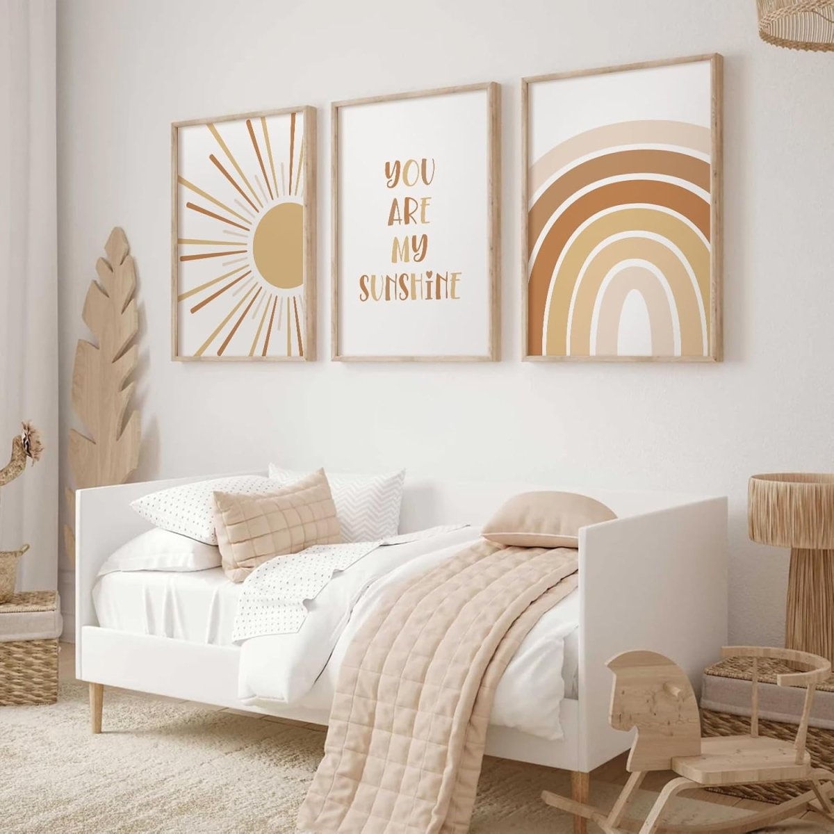 Boho Nursery Wall Art Baby Girl Wall Decor Kids Rainbow Canvas Wall Art You Are My Sunshine Pictures Toddler Sun Prints Nursery Artwork for Room Bedroom Set of 3 12x16 Inch Unframed - LittleTreasures