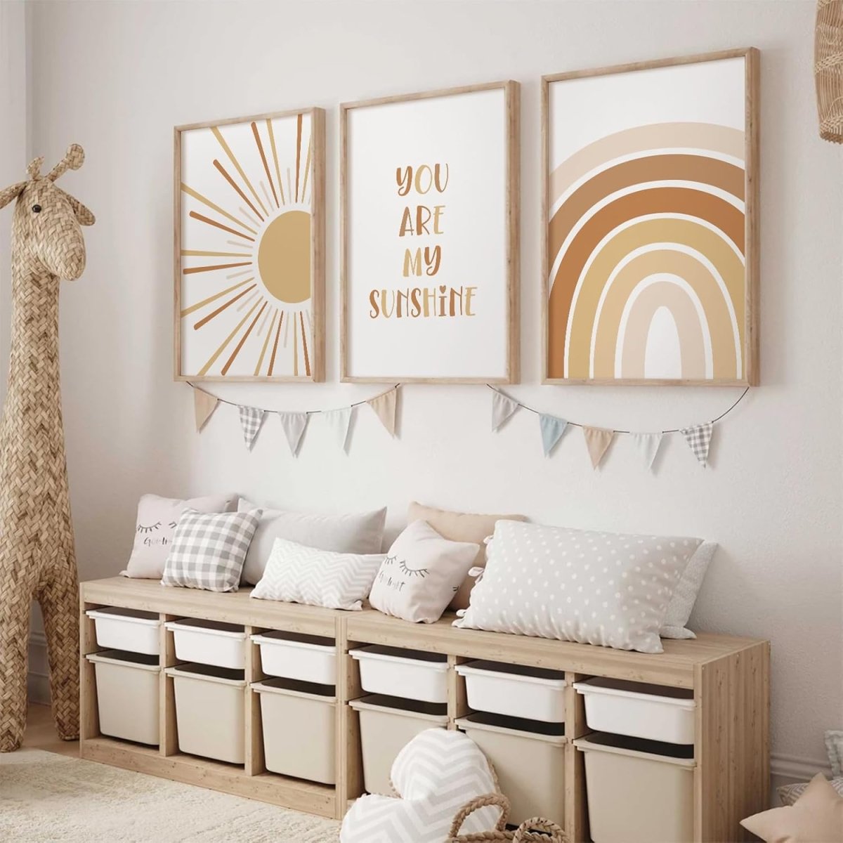 Boho Nursery Wall Art Baby Girl Wall Decor Kids Rainbow Canvas Wall Art You Are My Sunshine Pictures Toddler Sun Prints Nursery Artwork for Room Bedroom Set of 3 12x16 Inch Unframed - LittleTreasures