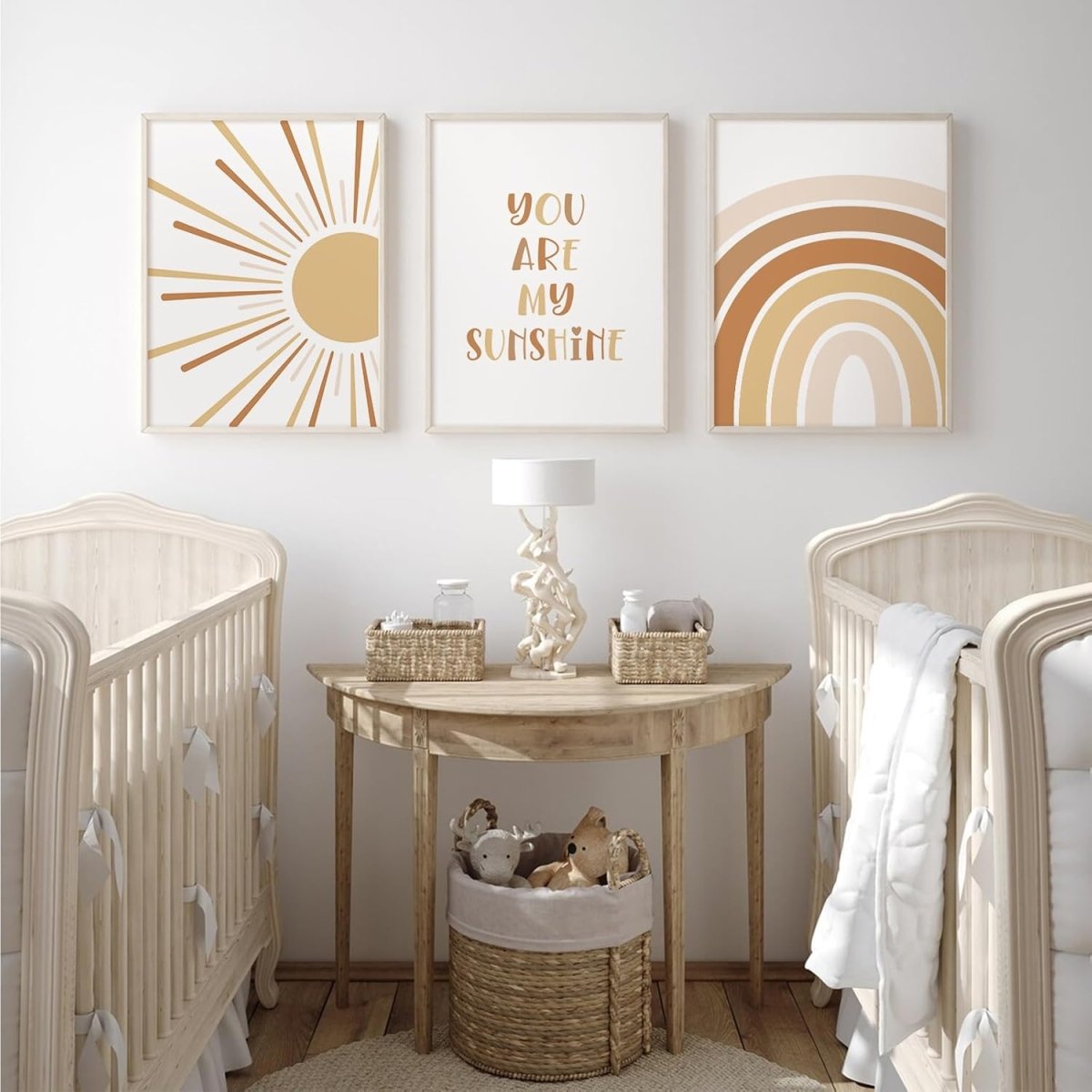 Boho Nursery Wall Art Baby Girl Wall Decor Kids Rainbow Canvas Wall Art You Are My Sunshine Pictures Toddler Sun Prints Nursery Artwork for Room Bedroom Set of 3 12x16 Inch Unframed - LittleTreasures