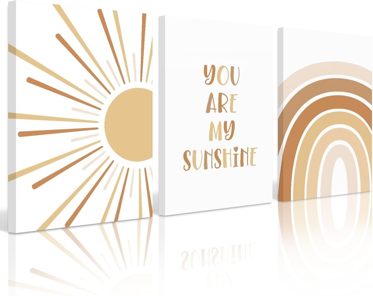 Boho Nursery Wall Art Baby Girl Wall Decor Kids Rainbow Canvas Wall Art You Are My Sunshine Pictures Toddler Sun Prints Nursery Artwork for Room Bedroom Set of 3 12x16 Inch Unframed - LittleTreasures