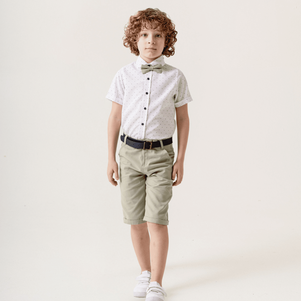 Boys' Elegant Blue Trim Formal Outfit with Bow Tie & Belt - LittleTreasures