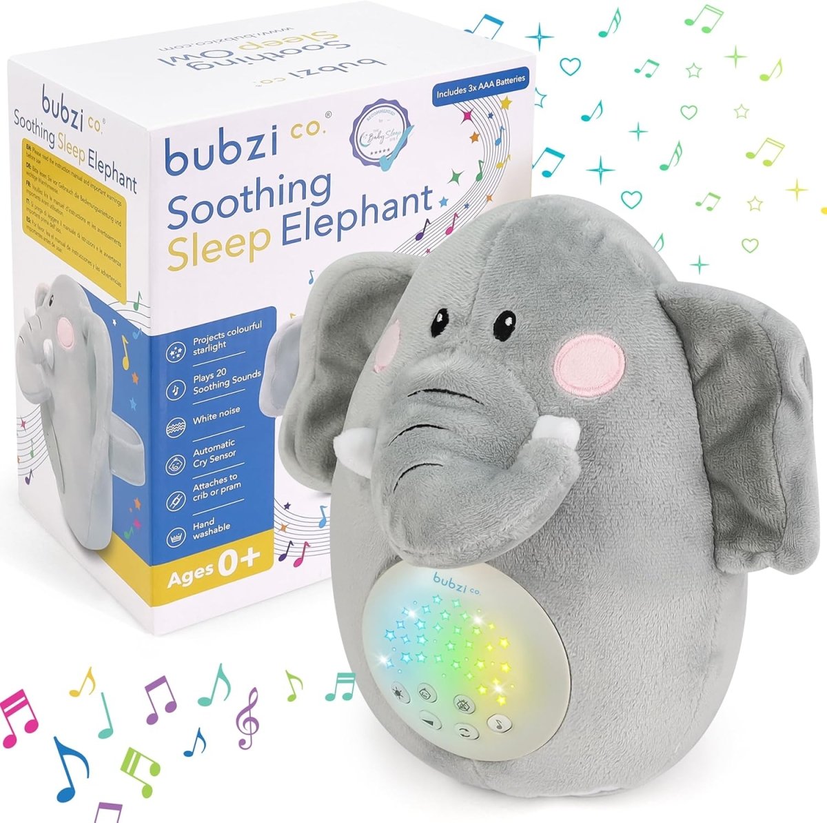 Bubzi Co Sound Machine & Shusher, Portable Elephant Soother & Night Light Projector, White Noise Sleep Aid for Infants & Toddlers - LittleTreasures