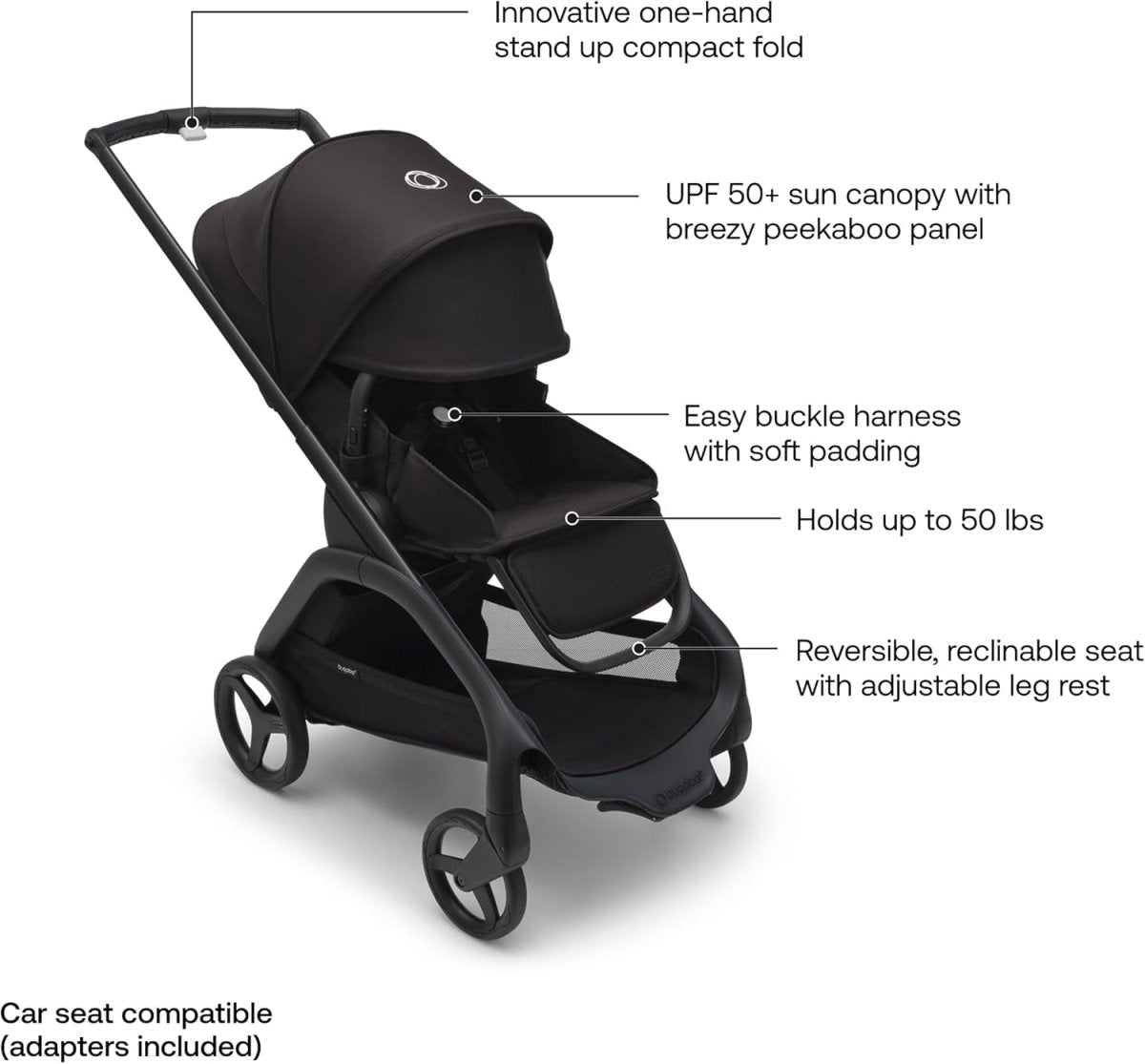 Bugaboo Dragonfly City Stroller, Lightweight Compact Baby Stroller with One Hand Easy Fold in Any Position, Full Suspension, XL Underseat Basket - Dark Cherry - LittleTreasures