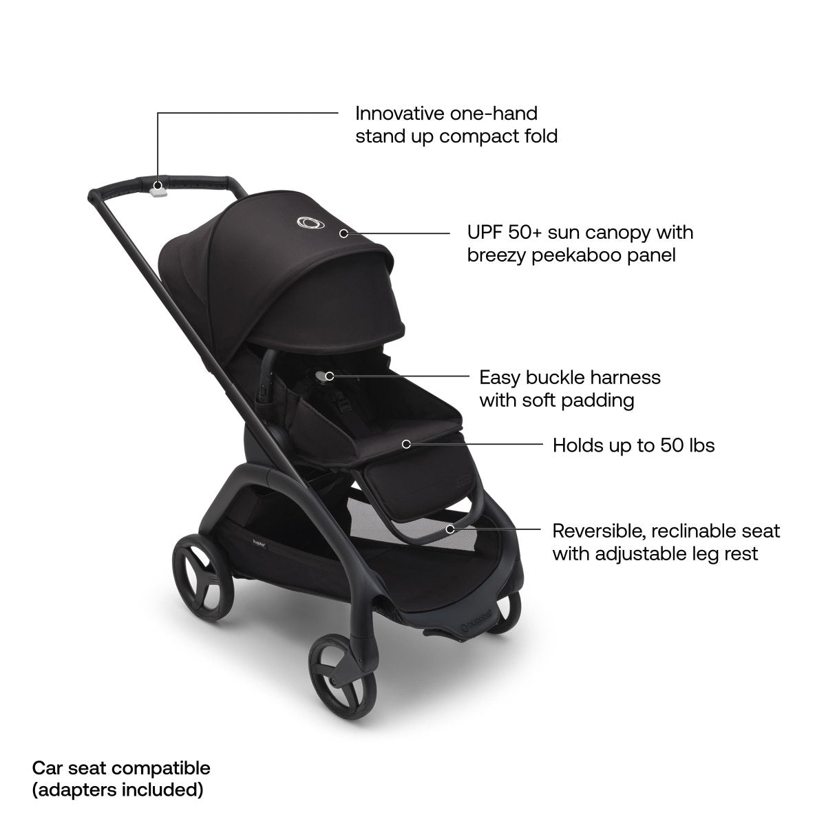 Bugaboo Dragonfly City Stroller, Lightweight Compact Baby Stroller with One Hand Easy Fold in Any Position, Full Suspension, XL Underseat Basket (Grey Melange) - LittleTreasures