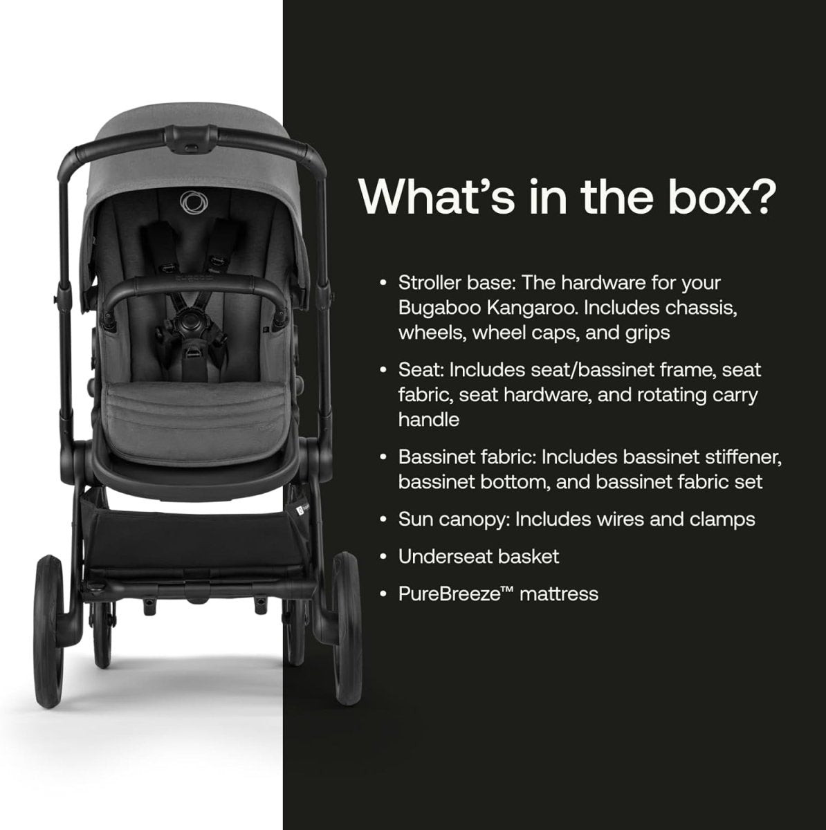 Bugaboo Kangaroo Single to Double Tandem Stroller with Seat and pram for All Terrains - Moon Grey - LittleTreasures