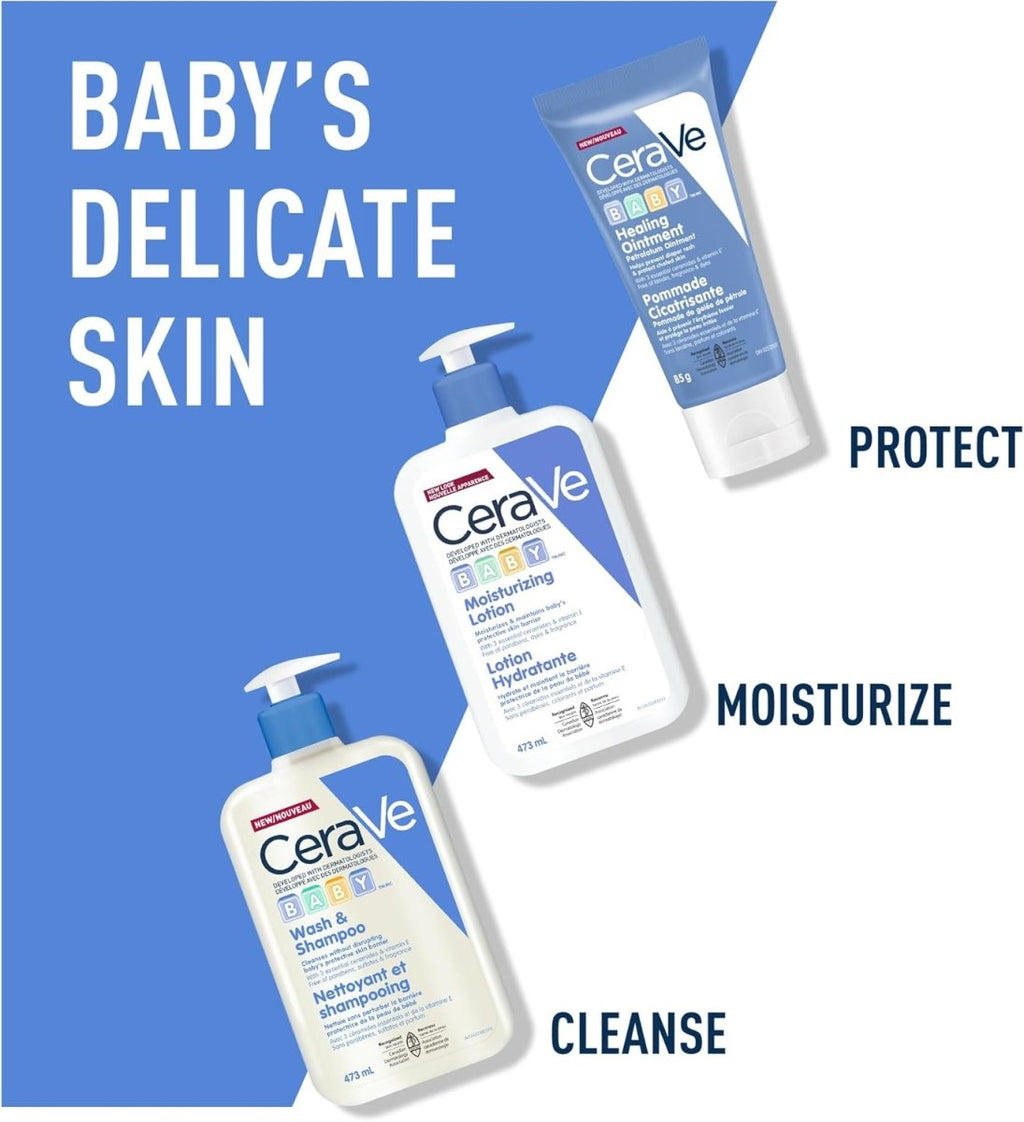 CeraVe BABY Moisturizing Lotion, Gentle Skin Care for Face & Body with Ceramides, Hyaluronic Acid, Niacinamide & Vitamin E. Fragrance - Free, Paraben - Free, Dye - free. Sensitive skin, non - greasy, 473ML - LittleTreasures