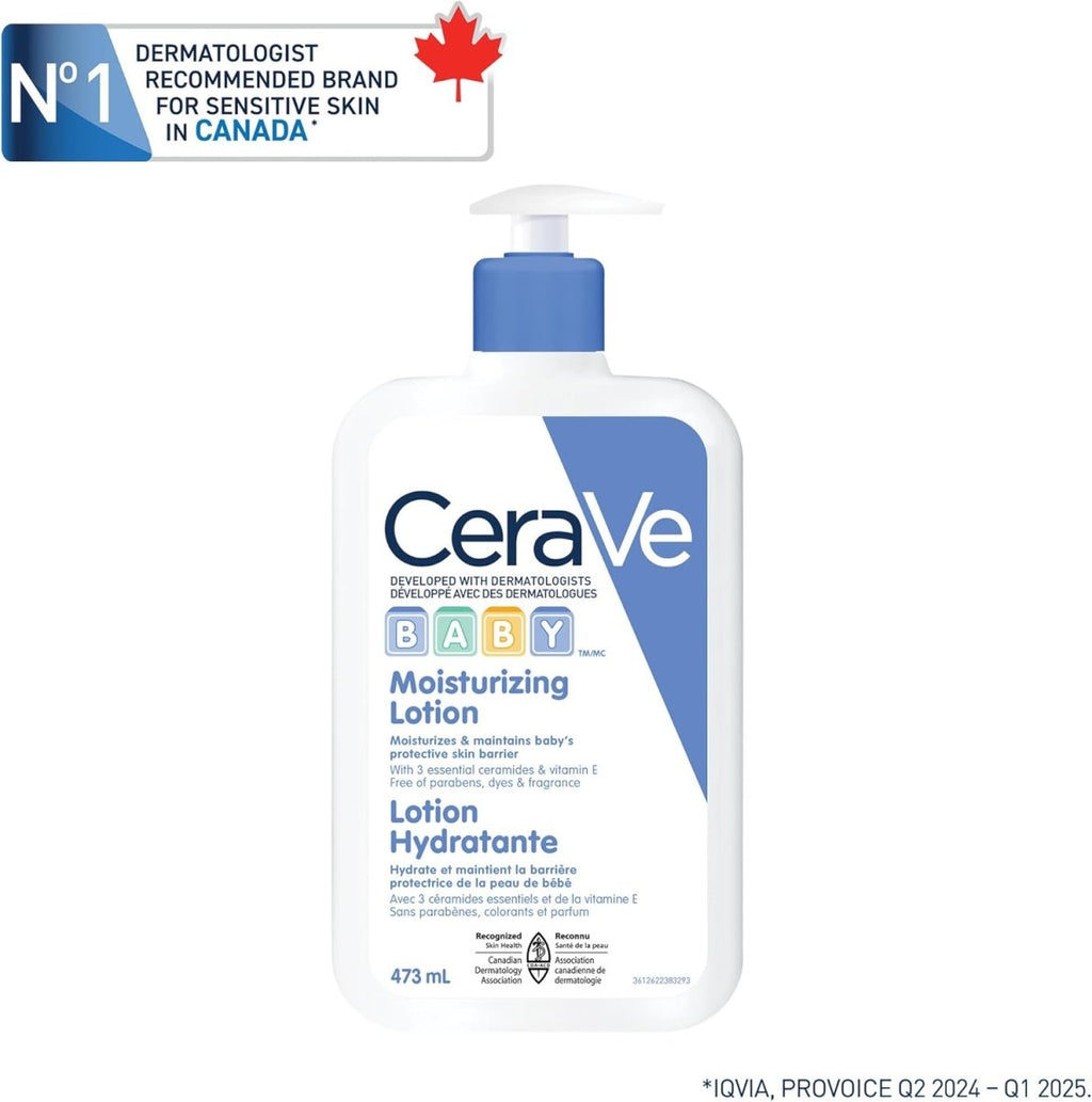 CeraVe BABY Moisturizing Lotion, Gentle Skin Care for Face & Body with Ceramides, Hyaluronic Acid, Niacinamide & Vitamin E. Fragrance - Free, Paraben - Free, Dye - free. Sensitive skin, non - greasy, 473ML - LittleTreasures