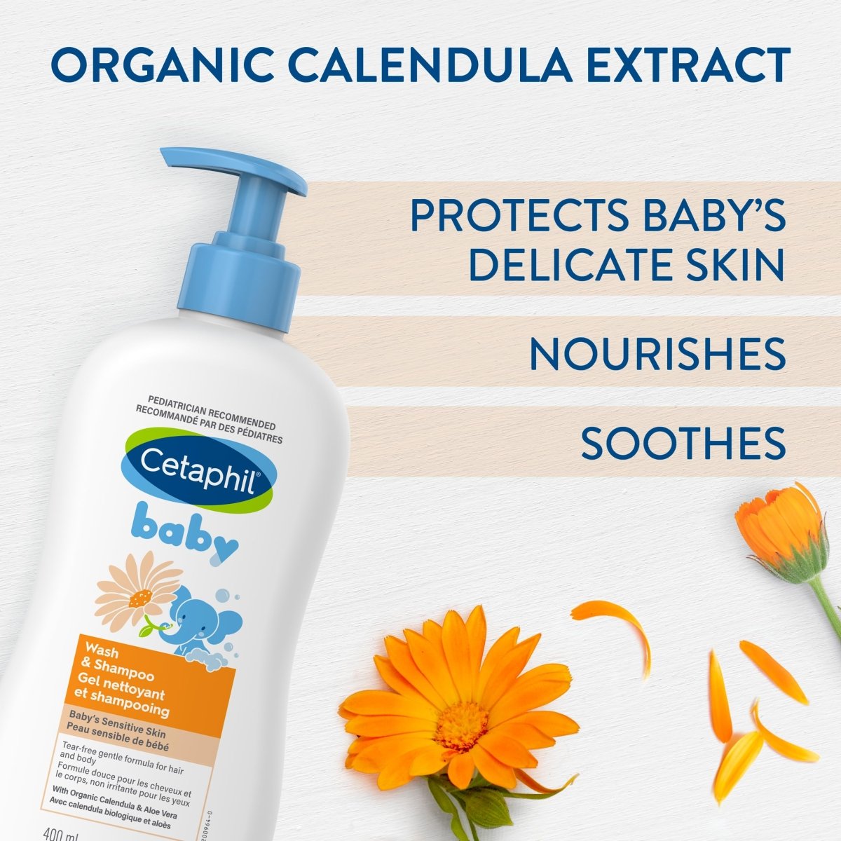Cetaphil Baby Wash and Shampoo With Organic Calendula - Tear Free - Paraben, Colourant and Mineral Oil Free - 230ml - LittleTreasures