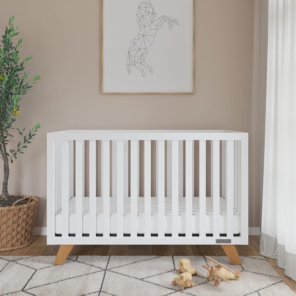 Child Craft SOHO 4 - in - 1 Convertible Crib, Baby Crib Converts to Day Bed, Toddler Bed and Full Size Bed, 3 Adjustable Mattress Positions, Non - Toxic, Baby Safe Finish (White/Natural) - LittleTreasures