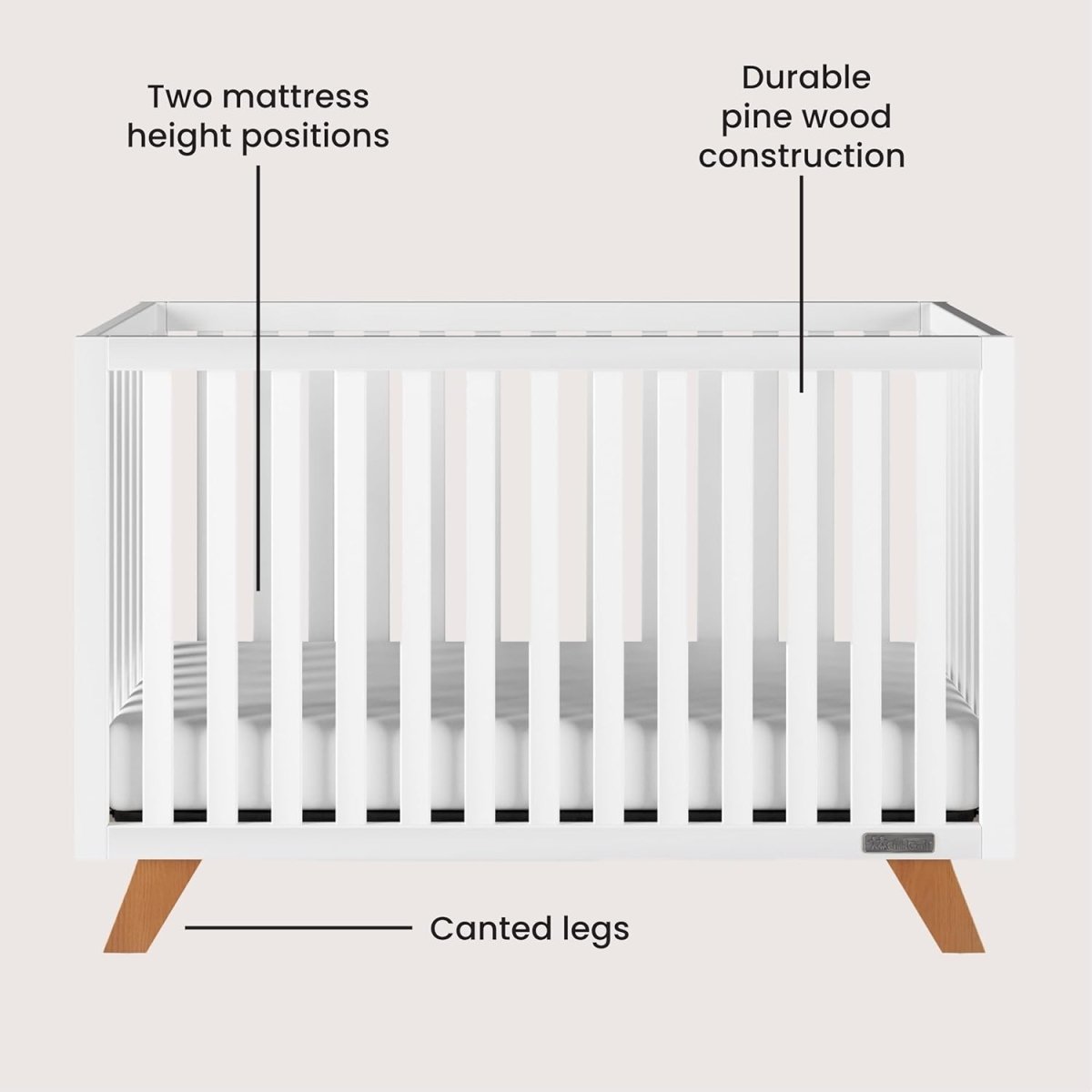Child Craft SOHO 4 - in - 1 Convertible Crib, Baby Crib Converts to Day Bed, Toddler Bed and Full Size Bed, 3 Adjustable Mattress Positions, Non - Toxic, Baby Safe Finish (White/Natural) - LittleTreasures
