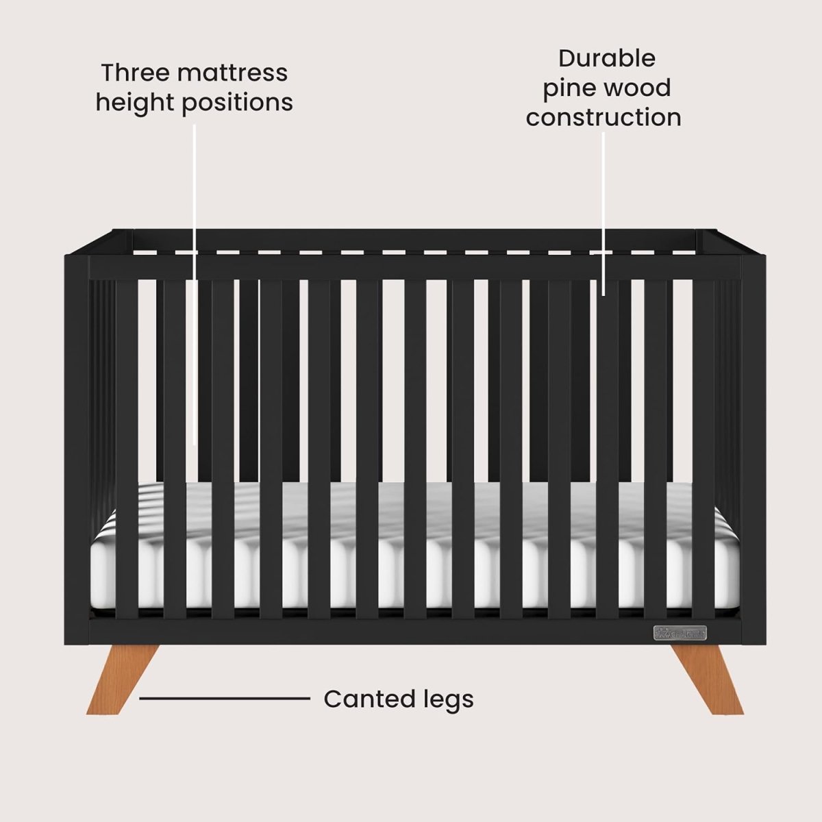 Child Craft SOHO 4 - in - 1 Convertible Crib, Baby Crib Converts to Day Bed, Toddler Bed and Full Size Bed, 3 Adjustable Mattress Positions, Non - Toxic, Baby Safe Finish (Ebony) - LittleTreasures