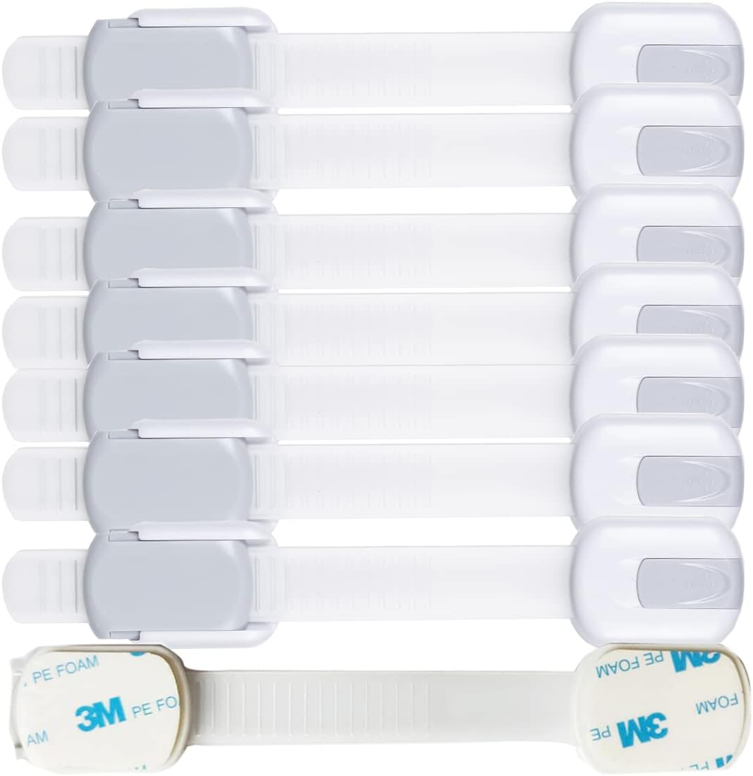 Child Proof Baby Safety Locks For Cabinet Locks Extra 3M Adhesive No Screws For Drawers Cupboard Doors (8Pack child safety cabinet locks) - LittleTreasures
