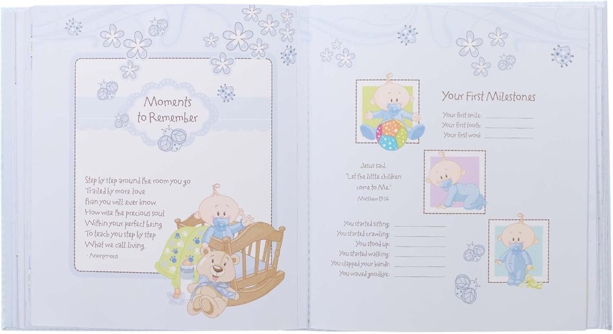 Christian Art Gifts Boy Baby Book of Memories Blue Keepsake Photo Album Our Baby Boy Memory Book Baby Book with Bible Verses, the First Year - LittleTreasures