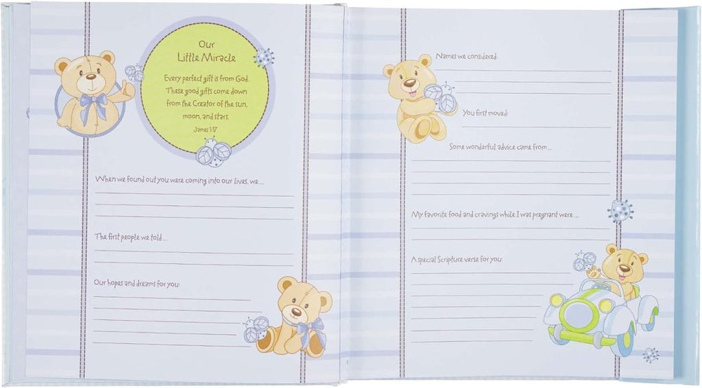 Christian Art Gifts Boy Baby Book of Memories Blue Keepsake Photo Album Our Baby Boy Memory Book Baby Book with Bible Verses, the First Year - LittleTreasures