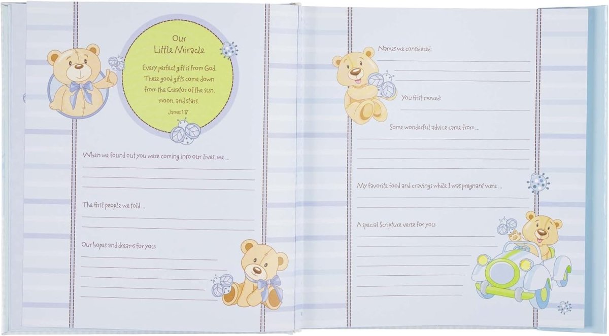 Christian Art Gifts Boy Baby Book of Memories Blue Keepsake Photo Album Our Baby Boy Memory Book Baby Book with Bible Verses, the First Year - LittleTreasures