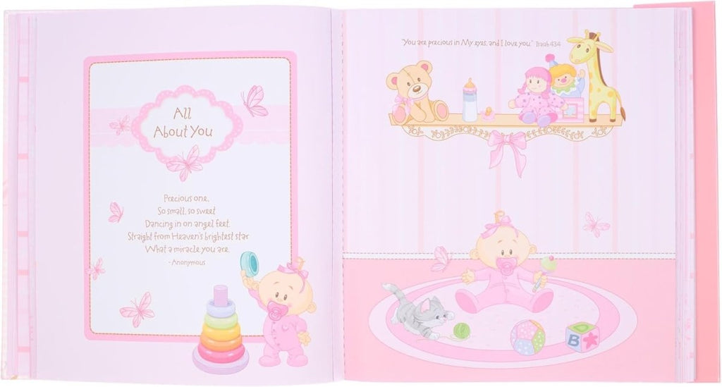 Christian Art Gifts Girl Baby Book of Memories Pink Keepsake Photo Album Our Baby Girl Memory Book Baby Book with Bible Verses, the First Year - LittleTreasures