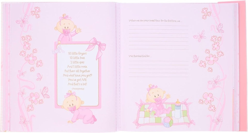Christian Art Gifts Girl Baby Book of Memories Pink Keepsake Photo Album Our Baby Girl Memory Book Baby Book with Bible Verses, the First Year - LittleTreasures