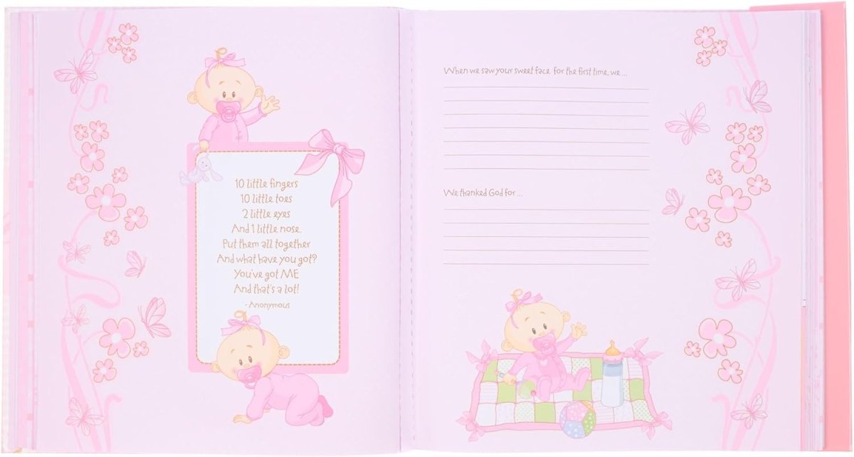 Christian Art Gifts Girl Baby Book of Memories Pink Keepsake Photo Album Our Baby Girl Memory Book Baby Book with Bible Verses, the First Year - LittleTreasures