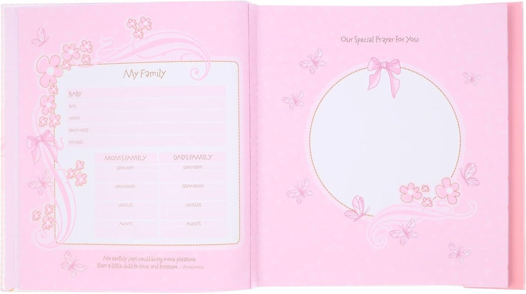 Christian Art Gifts Girl Baby Book of Memories Pink Keepsake Photo Album Our Baby Girl Memory Book Baby Book with Bible Verses, the First Year - LittleTreasures