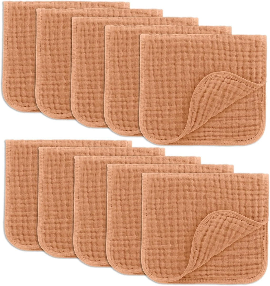 Comfy Cubs 100% Muslin Baby Burp Cloths - 10 Pack, 6 - Layer Absorbent - LittleTreasures