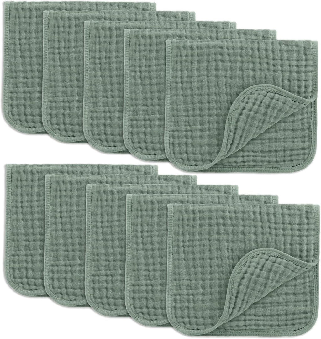 Comfy Cubs 100% Muslin Baby Burp Cloths - 10 Pack, 6 - Layer Absorbent - LittleTreasures