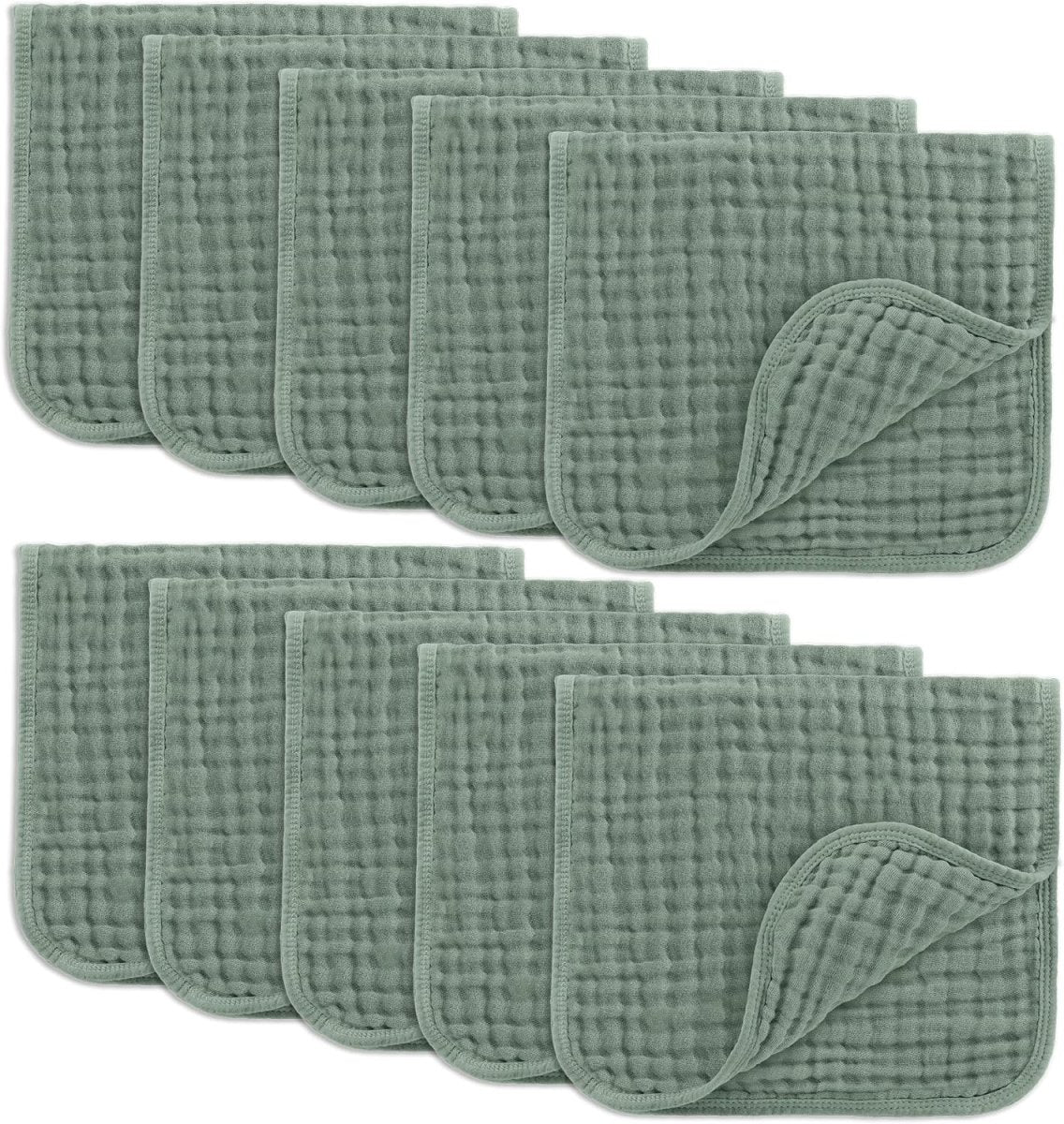 Comfy Cubs 100% Muslin Baby Burp Cloths - 10 Pack, 6 - Layer Absorbent - LittleTreasures