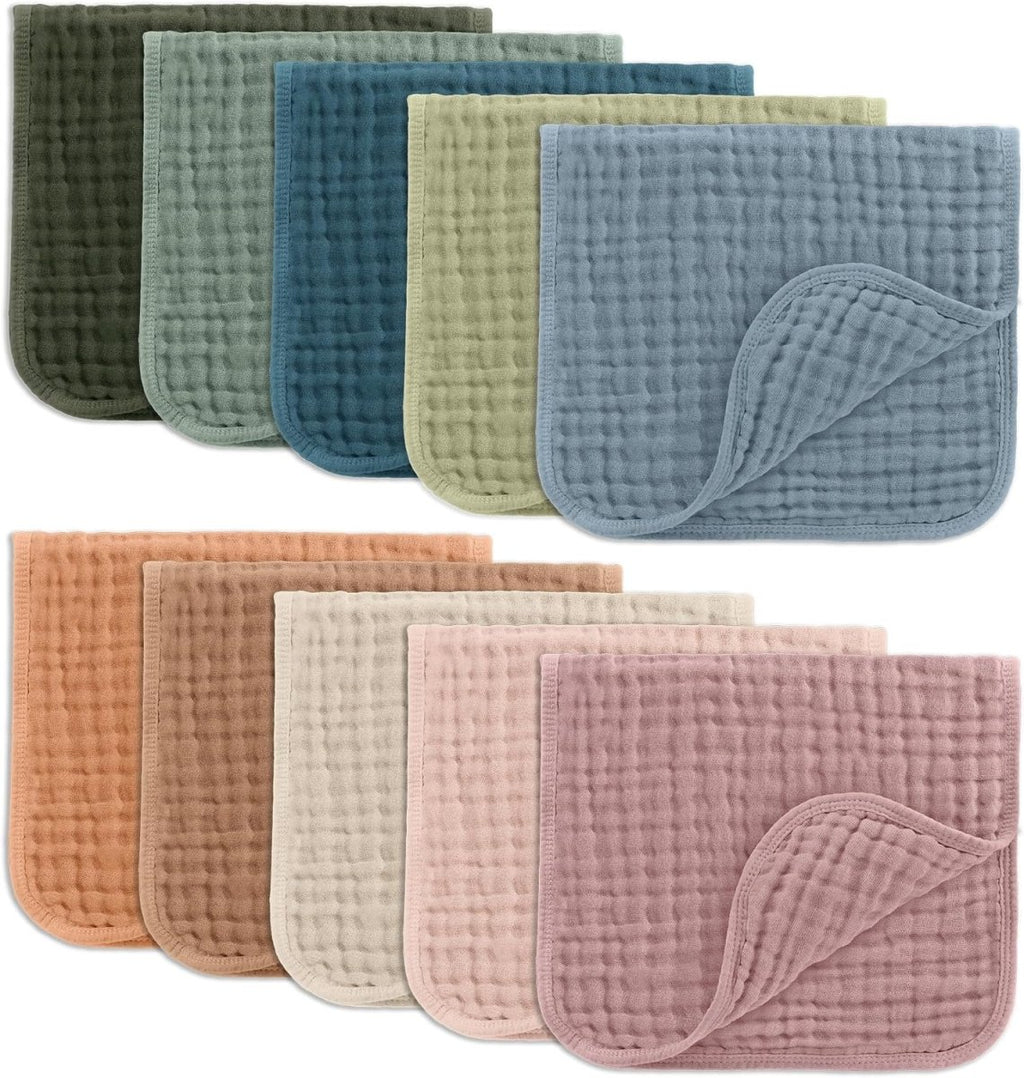 Comfy Cubs 100% Muslin Baby Burp Cloths - 10 Pack, 6 - Layer Absorbent - LittleTreasures