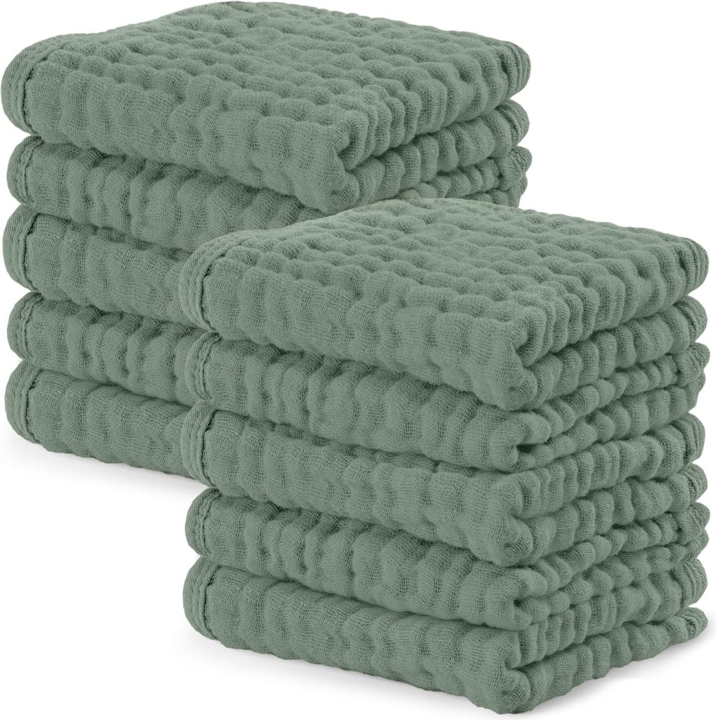 Comfy Cubs 100% Muslin Baby Burp Cloths - 10 Pack, 6 - Layer Absorbent - LittleTreasures