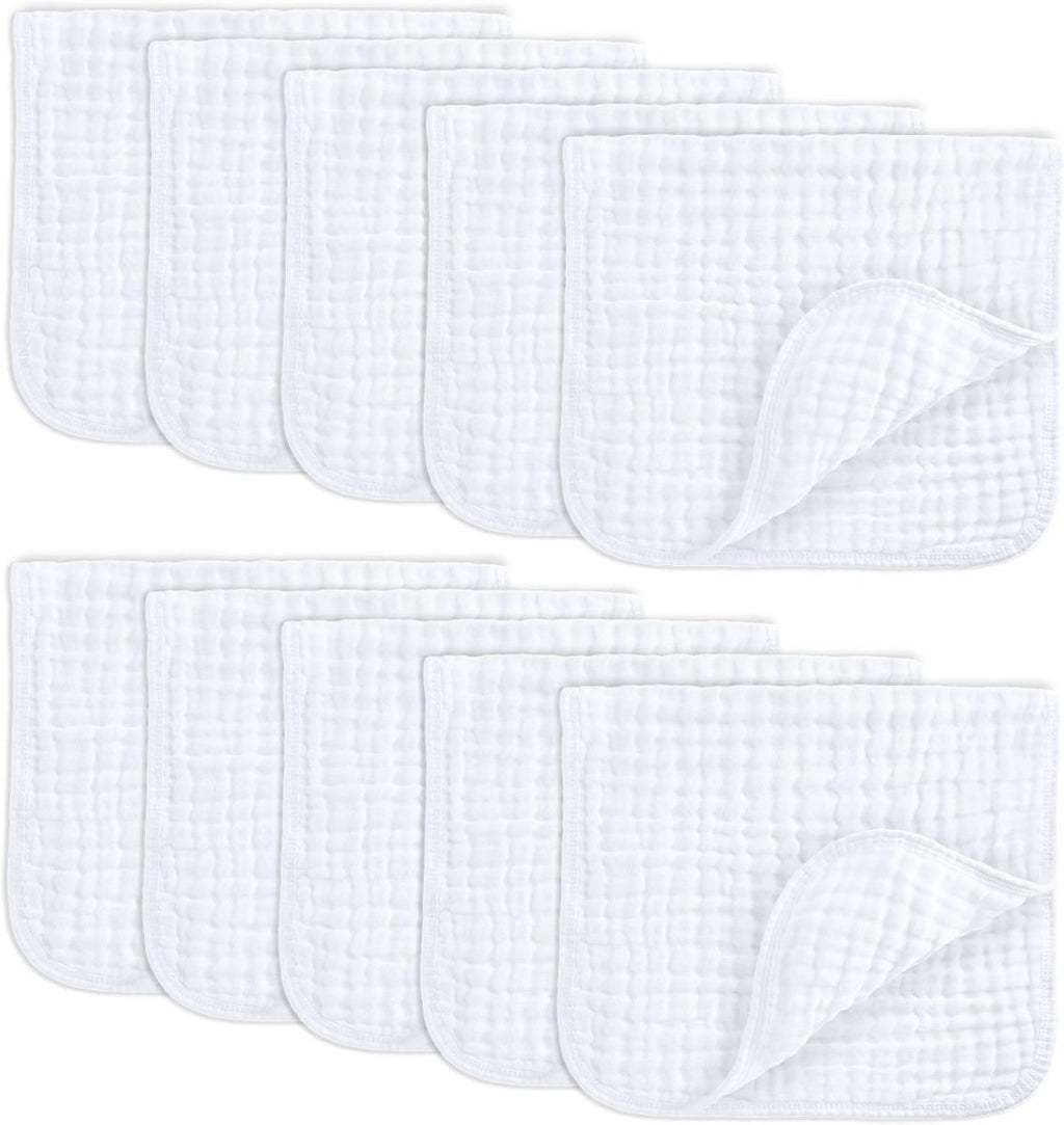 Comfy Cubs 100% Muslin Baby Burp Cloths - 10 Pack, 6 - Layer Absorbent - LittleTreasures