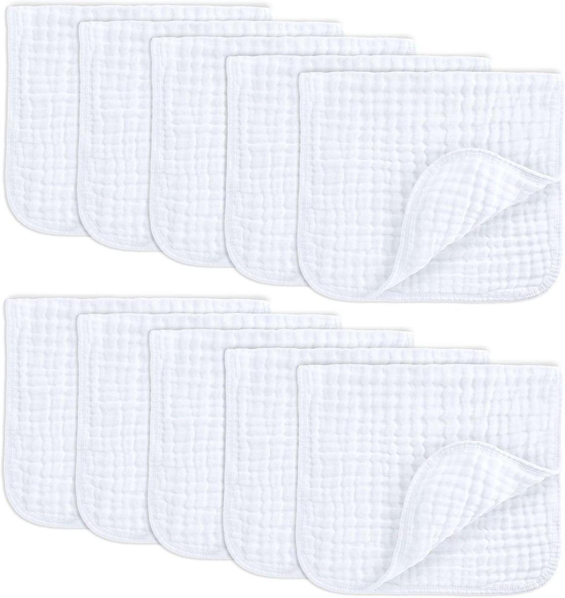 Comfy Cubs 100% Muslin Baby Burp Cloths - 10 Pack, 6 - Layer Absorbent - LittleTreasures