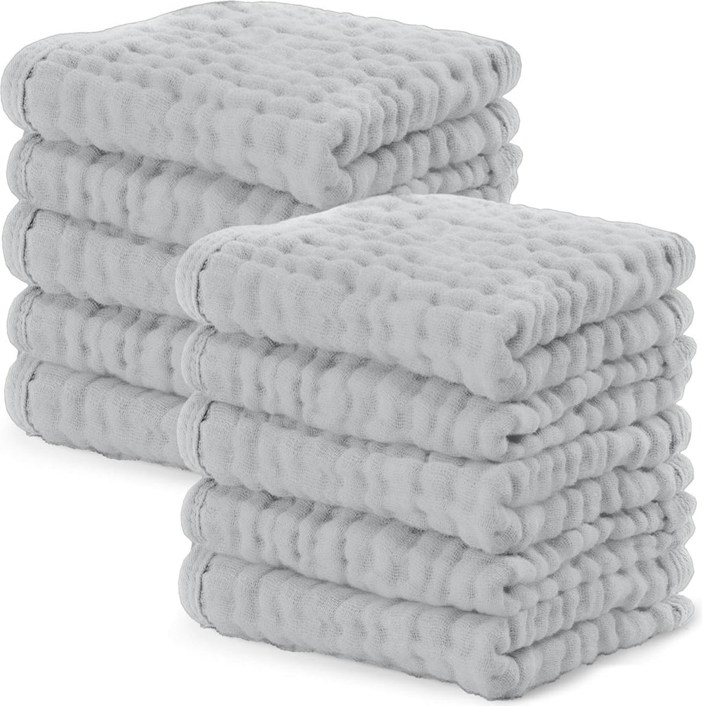 Comfy Cubs 100% Muslin Baby Burp Cloths - 10 Pack, 6 - Layer Absorbent - LittleTreasures